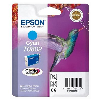 Картридж струйный Epson T0802 C13T08024021 голубой оригинальный